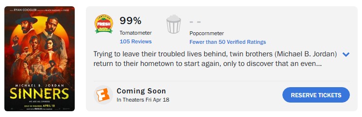 sinners rotten tomatoes sinners rotten tomatoes